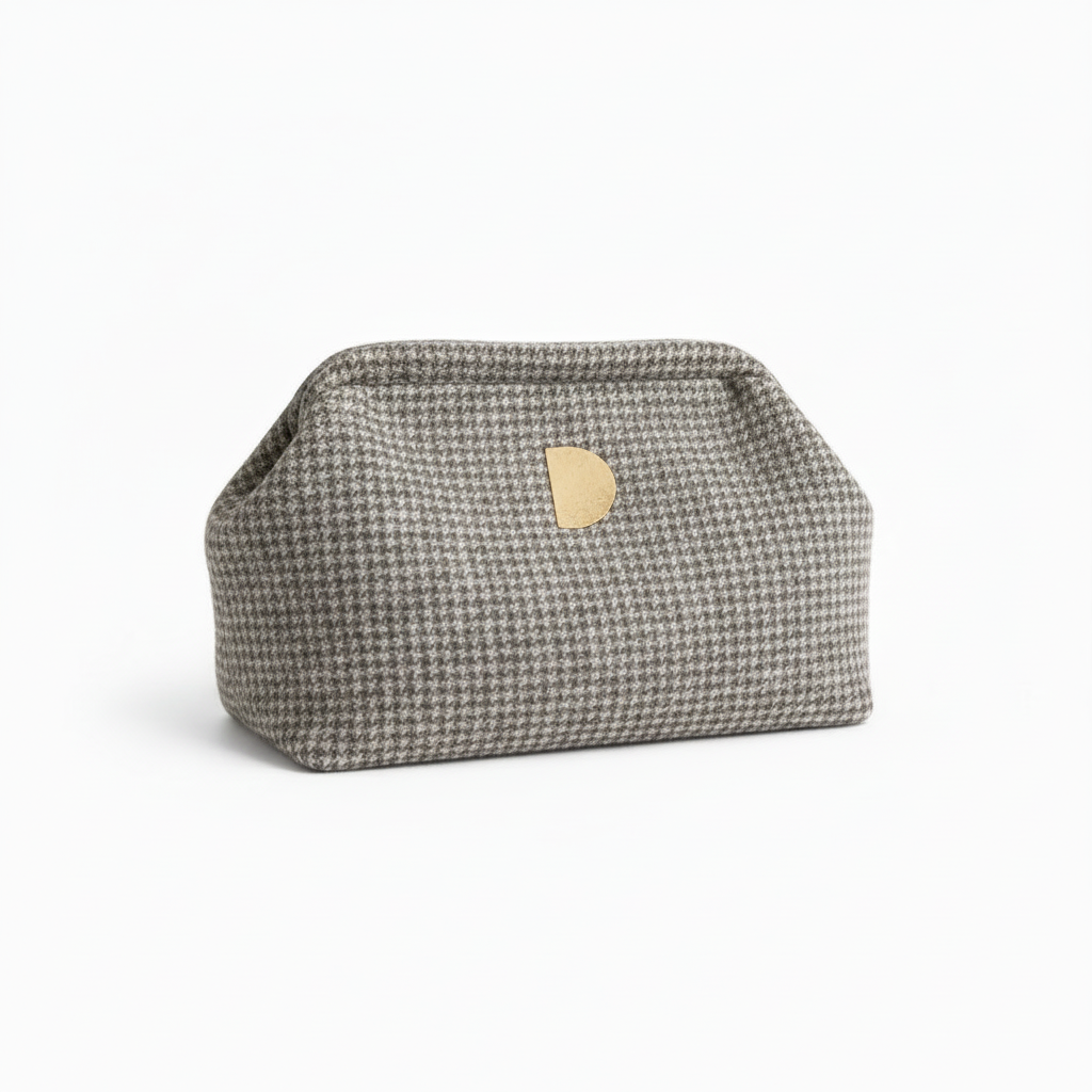 Clutch tulipán gris y marrón con D dorada